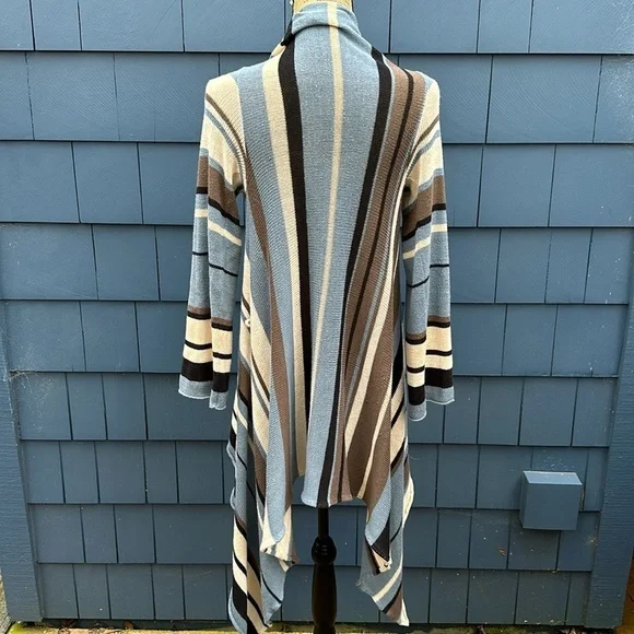 💙🤎🤍Goddis S/M blue tan cream black Naples sweater cardigan drape - Picture 5 of 10